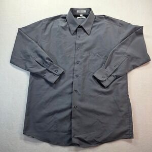 Cezani Men's Dress Shirt 15.5 32/33 Charcoal Gray Long Sleeve 100% Polyester